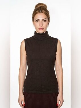 PALCO BROWN TURTLENECK SLEEVELESS TOP STRETCHY WOMEN SIZE LARGE